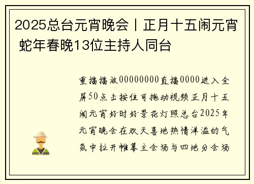 2025总台元宵晚会丨正月十五闹元宵 蛇年春晚13位主持人同台