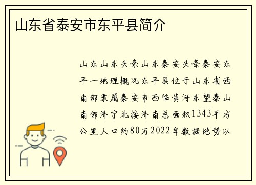 山东省泰安市东平县简介