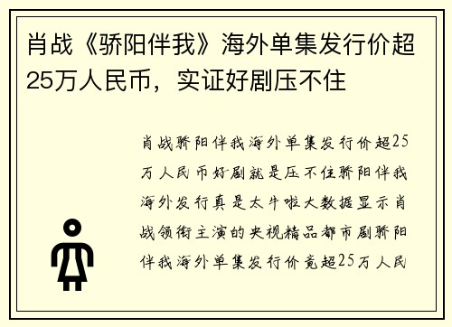 肖战《骄阳伴我》海外单集发行价超25万人民币，实证好剧压不住