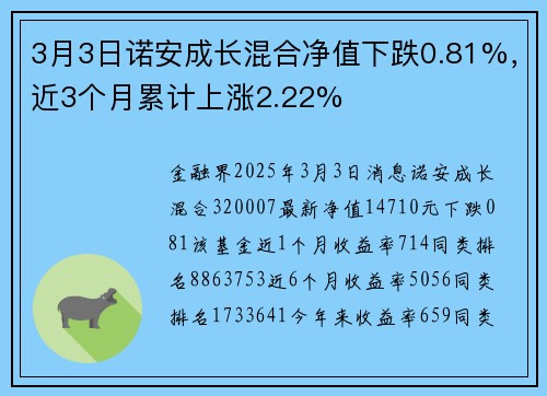 3月3日诺安成长混合净值下跌0.81%，近3个月累计上涨2.22%