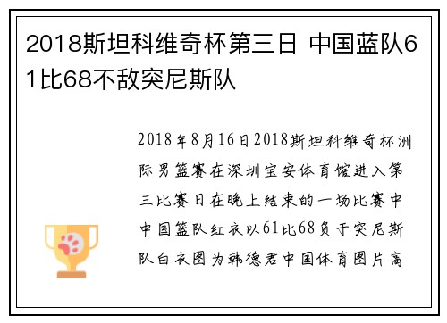 2018斯坦科维奇杯第三日 中国蓝队61比68不敌突尼斯队