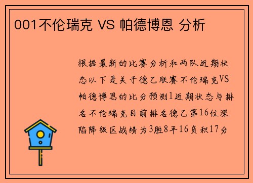 001不伦瑞克 VS 帕德博恩 分析
